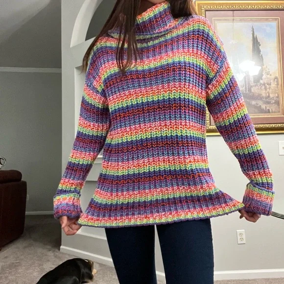 Forever 21 Sweaters Rainbow Crochet Oversized Turtleneck